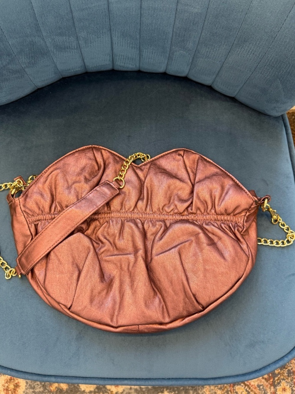 Selena Gomez x Coach Lip Shape Crossbody Metallic Rose Gold Chain Bag